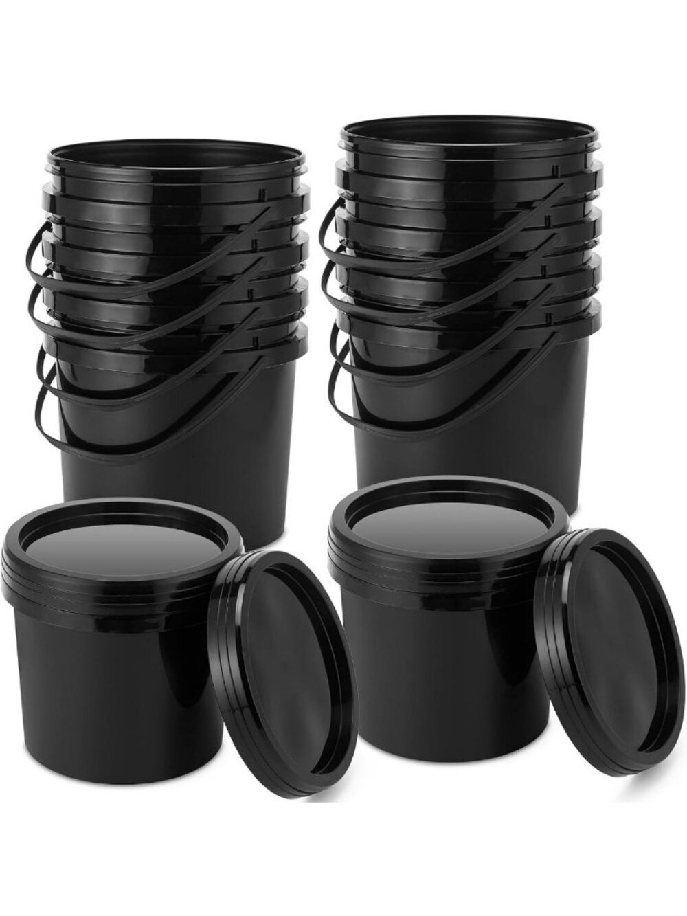 10 Pack Black 1 Gallon Plastic Buckets with Handle & Lid - Versatile Storage
